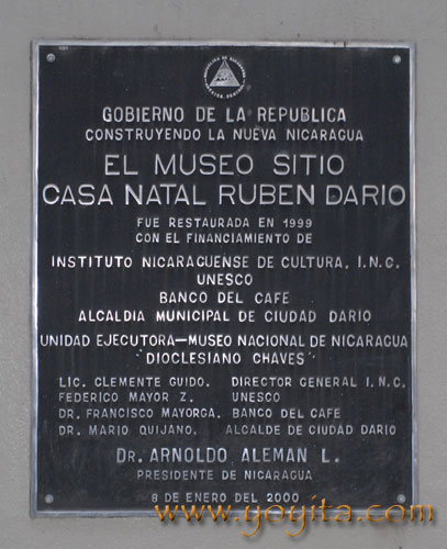 placa museo Ruben Dario